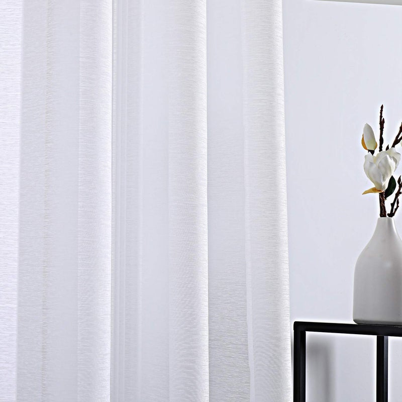 DONREN 72 Inches Long White Voile Curtains for Living Room Set of 2 Solid Textured Sheer Panels with Ring Top - Image 5